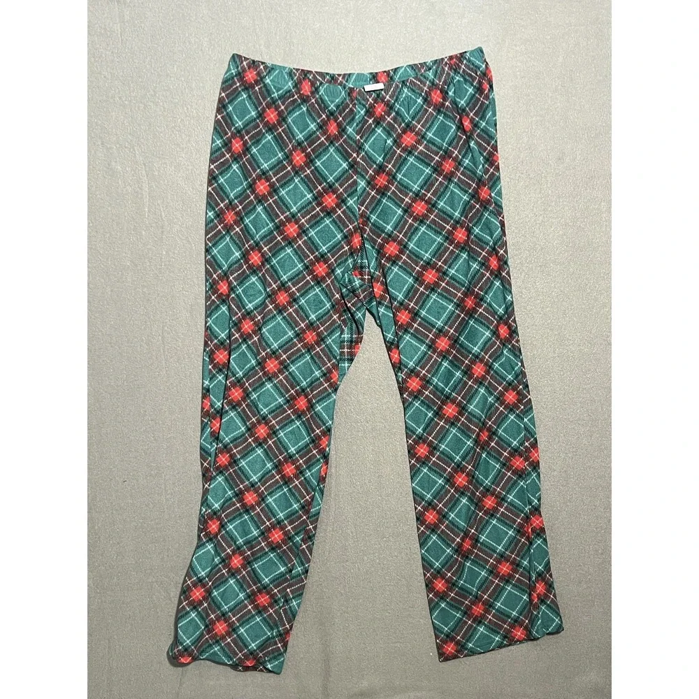 Croft‎ & Barrow Women's XL Plaid Fleece Pajama Lounge Pants Green Red Sleepwear